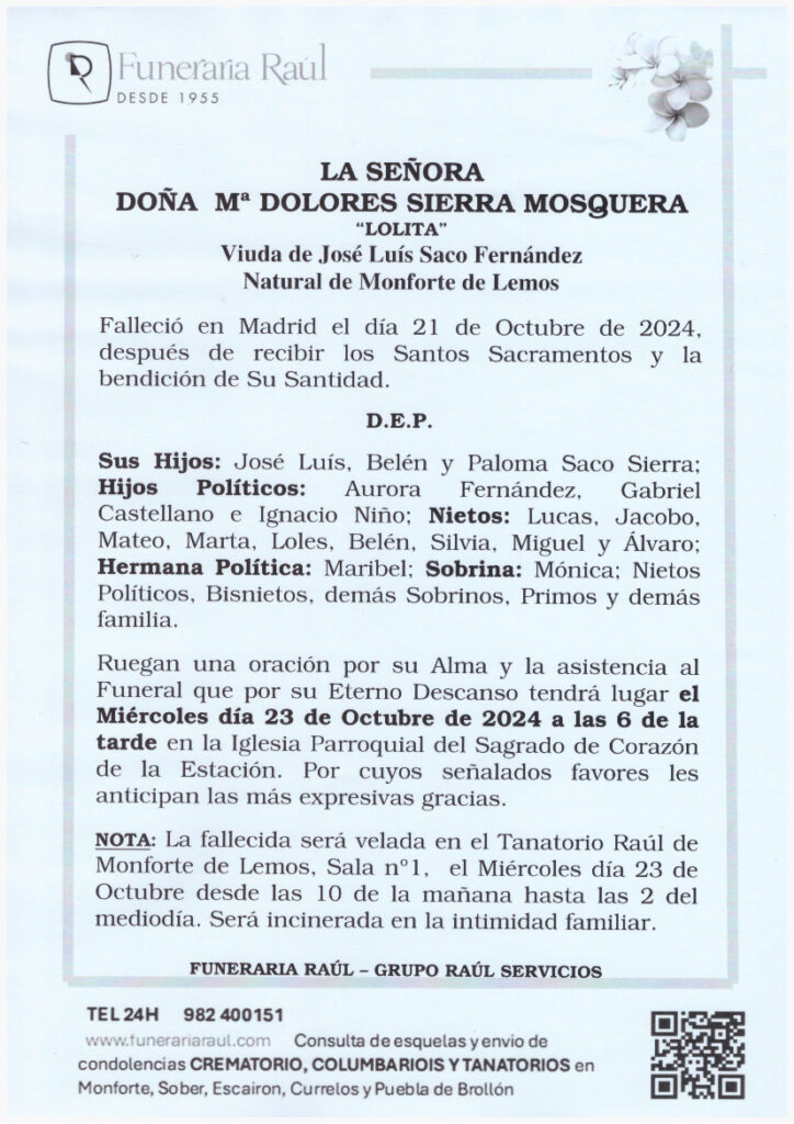 LA SEÑORA DOÑA Mª DOLORES SIERRA MOSQUERA