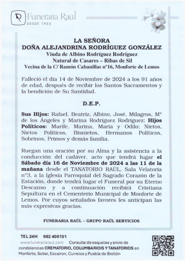 LA SEÑORA DOÑA ALEJANDRINA RODRIGUEZ GONZALEZ