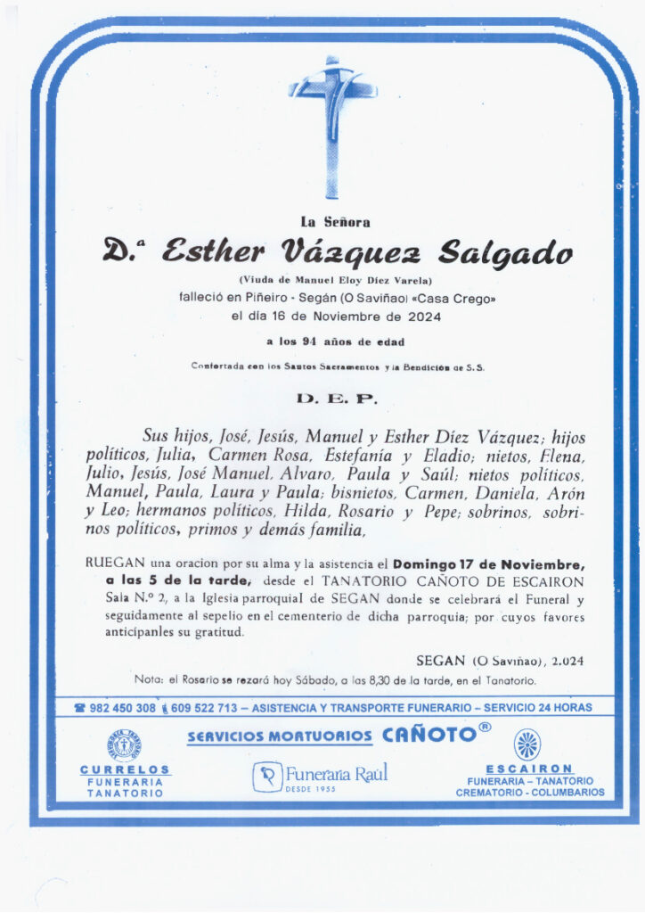 LA SEÑORA DOÑA ESTHER VÁZQUEZ SALGADO