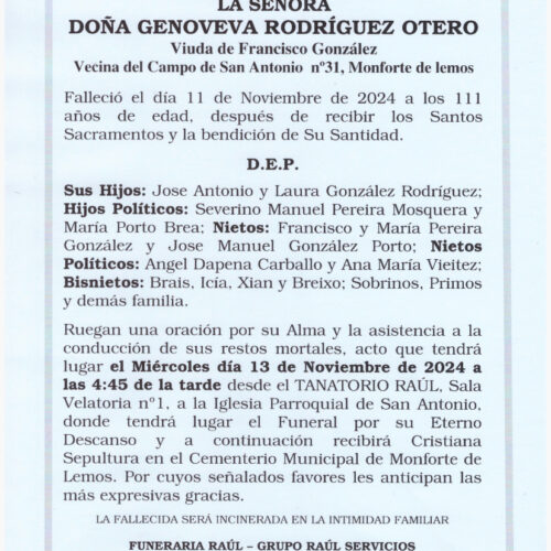 LA SEÑORA DOÑA GENOVEVA RODRIGUEZ OTERO