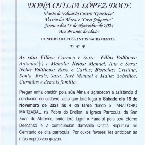 A SEÑORA DONA OTILIA LÓPEZ DOCE